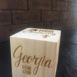 Christening/Baptism Keepsake Cube - 90x90mm Solid Pine Wood With Special Details Etched On 5 Sides. Customised For You The Perfect Gift - thumbnail 3