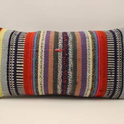 Vintage Wool Kilim Lumbar Pillow, Bohemian Cushion Cover - 12x24 - thumbnail 2