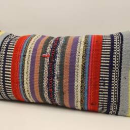 Vintage Wool Kilim Lumbar Pillow, Bohemian Cushion Cover - 12x24 - thumbnail 3