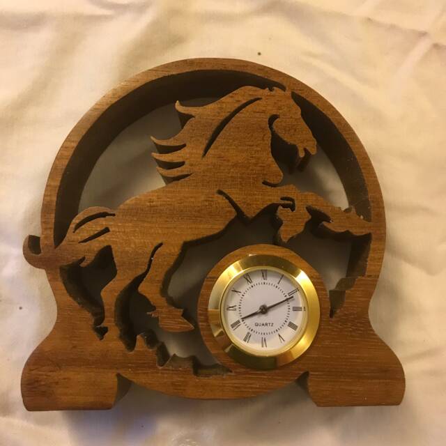 Wooden Clock Handcrafted Handmade Unique Horse Deer Stag Eagle Fairy Dragon Flower - image 1