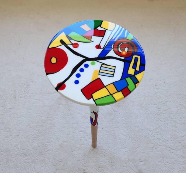 Resin Pop Art Side Table, Colorful Hand-Painted Vibrant Abstract Round End Table - image 1