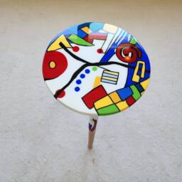 Resin Pop Art Side Table, Colorful Hand-Painted Vibrant Abstract Round End Table - thumbnail 4