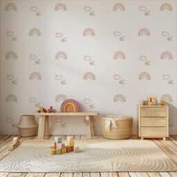 Boho Rainbow Wall Decals For Nursery, Neutral Nursery Stickers, Pink Beige Decor, Cloud Star Baby Room - thumbnail 2