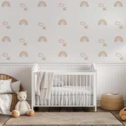 Boho Rainbow Wall Decals For Nursery, Neutral Nursery Stickers, Pink Beige Decor, Cloud Star Baby Room - thumbnail 3