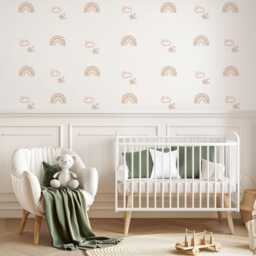 Boho Rainbow Wall Decals For Nursery, Neutral Nursery Stickers, Pink Beige Decor, Cloud Star Baby Room - thumbnail 1