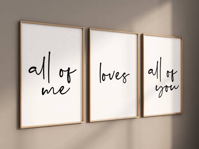 All Of Me Loves You - Romantic Set 3 Prints For Anniversary, Bedroom Decor, Love Quote Wall Art, Relationship Gift - image 1