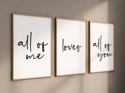 All Of Me Loves You - Romantic Set 3 Prints For Anniversary, Bedroom Decor, Love Quote Wall Art, Relationship Gift - thumbnail 1