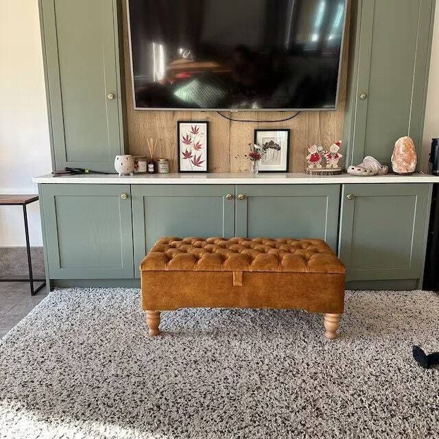 Nordic Deep Buttoned Upholstered Chesterfield Storage Ottoman Handmade Footstool - image 1