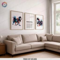 Alaskan Husky Prints - Set Of 3 Posters - Watercolor Definition Wall Art Colourful Painting Room Decor Dogs Pet Artwork Gift Image - thumbnail 1