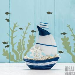 Seaweed & Fish Stencil Nautical Wall Decor, Furniture Painting - thumbnail 1