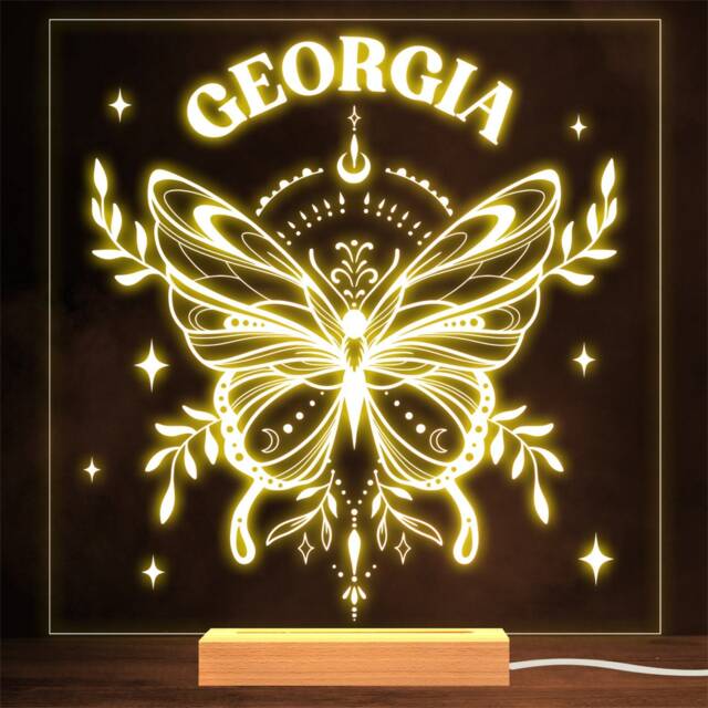 Butterfly With Moon Stars Personalised Gift Lamp Night Light - image 1