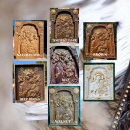 Engraved Virgin Mary Oak Wood Icon Religious Wall Art, Tax Free - thumbnail 2