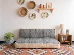 Boho Style Handmade Cotton & Wool Moroccan Floor Couch Cover Set - Black White Set Customization Available