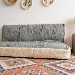 Boho Style Handmade Cotton & Wool Moroccan Floor Couch Cover Set - Black White Set Customization Available - thumbnail 3