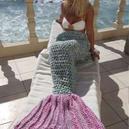 Mermaid Tail Blanket, Ready To Ship, Fin Blue Pink Kids Adult Blanket - thumbnail 2