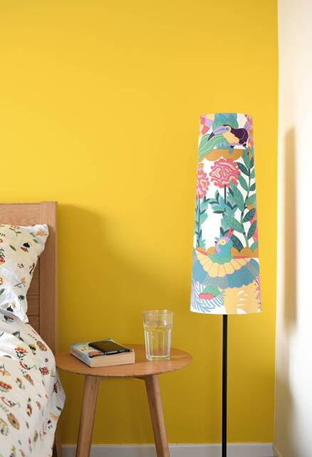Tall Tropical Bird Lampshade Conical Or Cylindrical Shape, Scandinavian Fabric, Rainforest Paradise Pattern - image 1