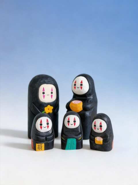 Handmade No-Face Wooden Figurine Ornament, Ghibli Fan Gift For Her, Spirited Away - image 1