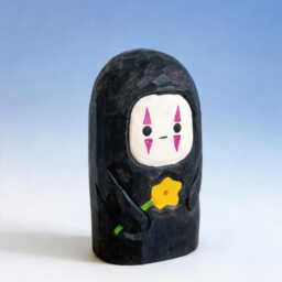 Handmade No-Face Wooden Figurine Ornament, Ghibli Fan Gift For Her, Spirited Away - thumbnail 2