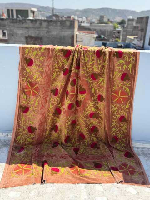 Embroidered Velvet Suzani Quilt - Artisan Handmade Bedding - image 1