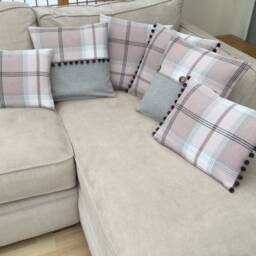 Balmoral Pink Tartan Plaid Tweed Cushion Cover With Coconut Buttons - thumbnail 2