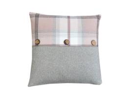 Balmoral Pink Tartan Plaid Tweed Cushion Cover With Coconut Buttons - thumbnail 1