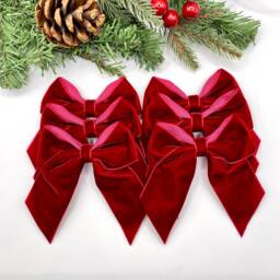 Deep Red Velvet Christmas Tree Bows, 4 Inch Tied Tie On Sr239