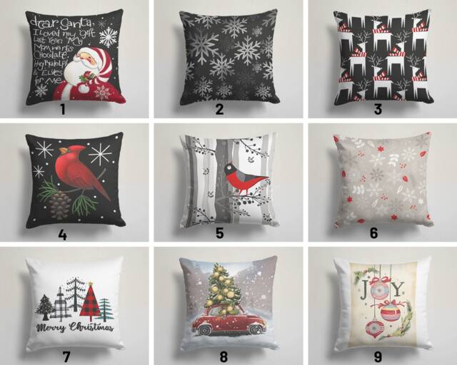 Santa Claus, Christmas Cushions Cover/Christmas Gift/Red & White Tree Pillow Cover/Snow Flakes/Winter Xmas Cushion - image 1