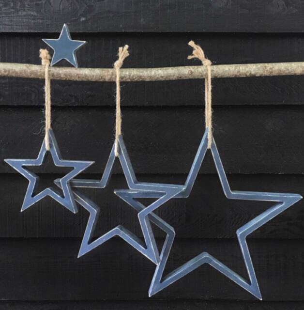 Wooden Stars Set Of 4, Outlined & Block, Living Room Wall Decor, Man Cave, She Shed, Navy Blue, Hand Painted, Can Be Customised