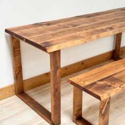 Arton // Rustic Live Edge Dining Table & Bench With Pine Square Legs - thumbnail 2