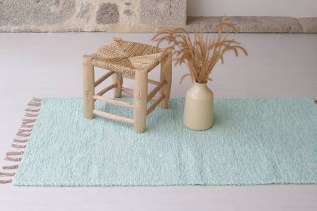 Medium Handwoven Aqua Green Rug, Cotton Bathroom Kitchen Bedroom Bohemian Decor, Kids Teppich Aus Baumwolle - image 1