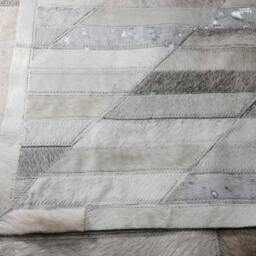 Patchwork Cowhide Rug, Model Lima 06, Mix Of Whites, Greys & Metallic Silver Accents, 5'x7' - thumbnail 4