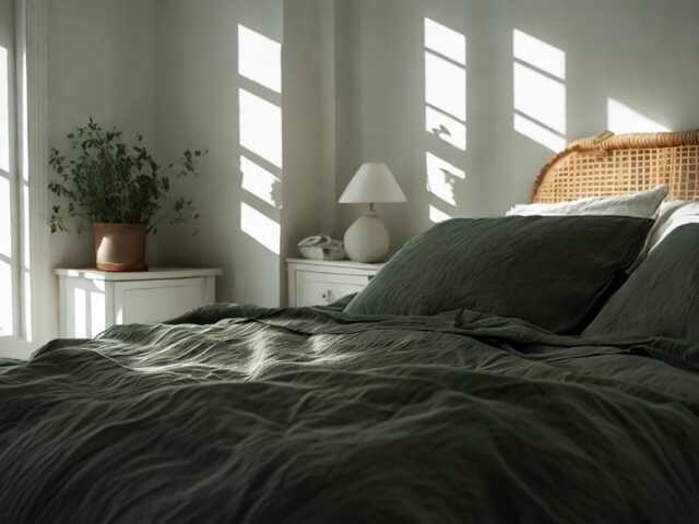 Charcoal Green Linen Duvet Cover Soft 1 Medium Weight Cover Breathable Stonewashed Comfort - image 1