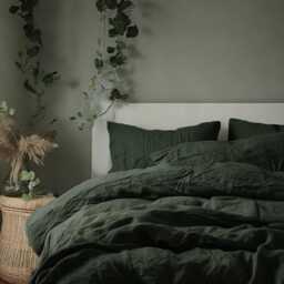 Charcoal Green Linen Duvet Cover Soft 1 Medium Weight Cover Breathable Stonewashed Comfort - thumbnail 4