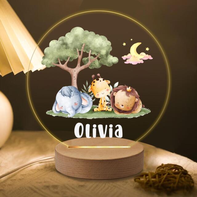 Personalised Animal Gifts For Kids Led Desk Table Lamp Nursery Night Light Gifts Girls Children Birthday 7 Colours Flashing - image 1