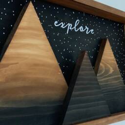 Framed Explore Star Night 3D Mountain Wall Art Cabin Decor Rustic Home Decoration - thumbnail 3