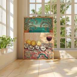 Oyster & Wine Poster, Mediterranean Coastal Print, Kitchen Wall Art - thumbnail 4