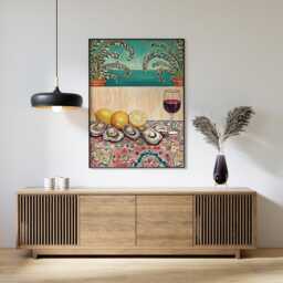 Oyster & Wine Poster, Mediterranean Coastal Print, Kitchen Wall Art - thumbnail 3