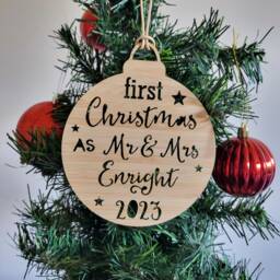 Personalised First Christmas Bauble As Mr & Mrs Decoration-Ornament-Christmas Tree-Gift-Christmas Gift-Wooden-Gift-Kris Kringle-Gift - thumbnail 2