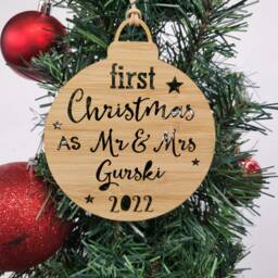Personalised First Christmas Bauble As Mr & Mrs Decoration-Ornament-Christmas Tree-Gift-Christmas Gift-Wooden-Gift-Kris Kringle-Gift - thumbnail 3