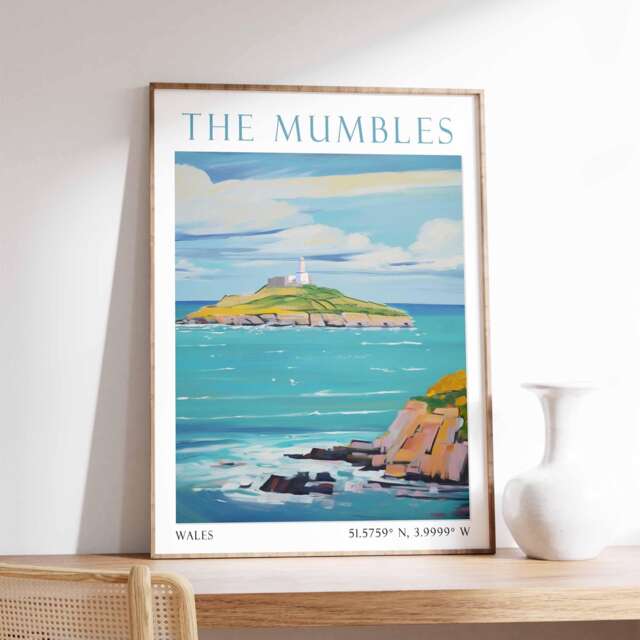 The Mumbles Wales Art Print - Coastal Wall Art, Swansea Travel Poster, Seaside Home Decor, Welsh Town Poster - image 1