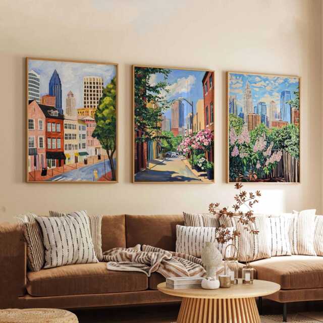 Set Of 3 Charlotte North Carolina Posters, Travel Posters Set, Prints, Wall Art, City Decor - image 1