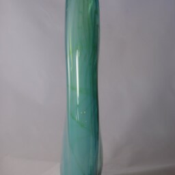 Handblown Glass Aqua/Pale Green Flattened Teardrop Vase - thumbnail 3