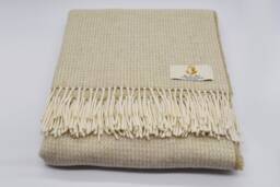 Pure Merino Lambs Wool Beige & Cream Extra Large Blanket/Throw/Made in Scotland/Uk/