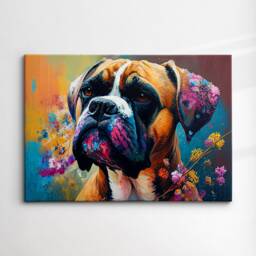 Boxer With Flowers Dog Pet Abstract Modern Oil Painting Wall Art, Framed Canvas Poster Print, Home Kitchen Office Room Decor, Gifts - thumbnail 3