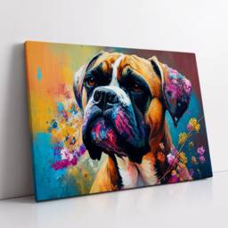 Boxer With Flowers Dog Pet Abstract Modern Oil Painting Wall Art, Framed Canvas Poster Print, Home Kitchen Office Room Decor, Gifts - thumbnail 2