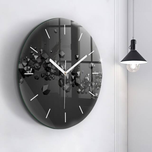 Black Abstraction Tempered Glass Clock, Wall Abstract Printed Custom Round Clock - image 1