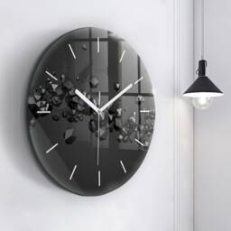 Black Abstraction Tempered Glass Clock, Wall Abstract Printed Custom Round Clock