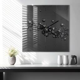 Black Abstraction Tempered Glass Clock, Wall Abstract Printed Custom Round Clock - thumbnail 2