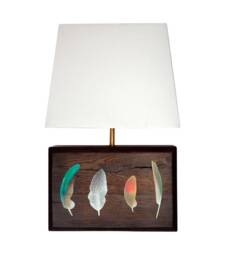 Black Oak Block Hand Detailed Feathers Table Lamp With White Shade - thumbnail 1
