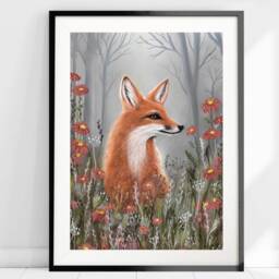 A4 A5 Fox Art Print - Fantasy Art Poster Enchanted Forest Woodlands Whimsical - Nursery Wall Cute Fox - thumbnail 2